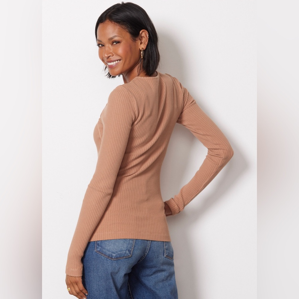 Agolde Women's Top Size Small Tan Neutral Lyza Cut Out Rib Top Classic - Picture 2 of 10